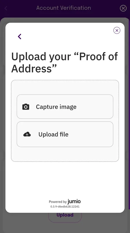 KYC address verification upload screen in Smooth Spins