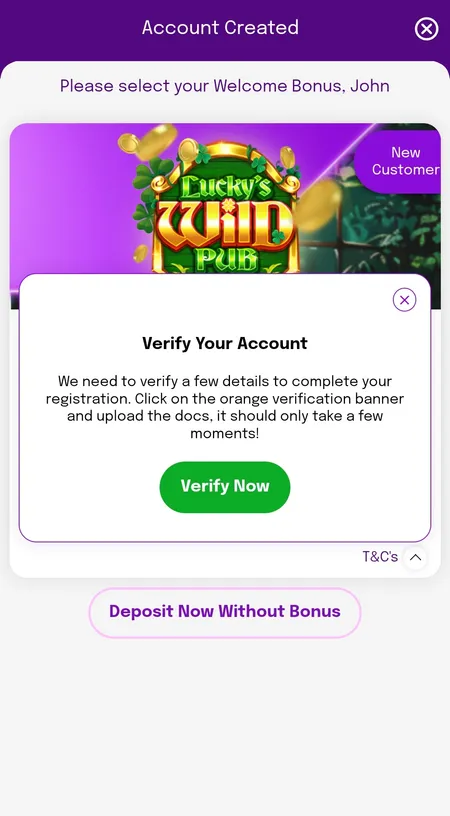 Post-registration bonus and verification screen