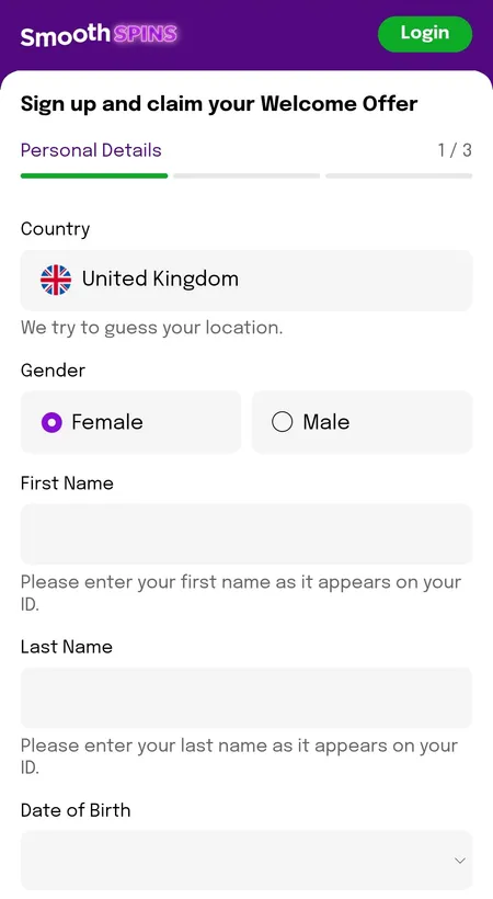 Step 1 registration form personal details