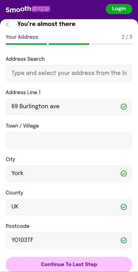 Step 2 registration form address