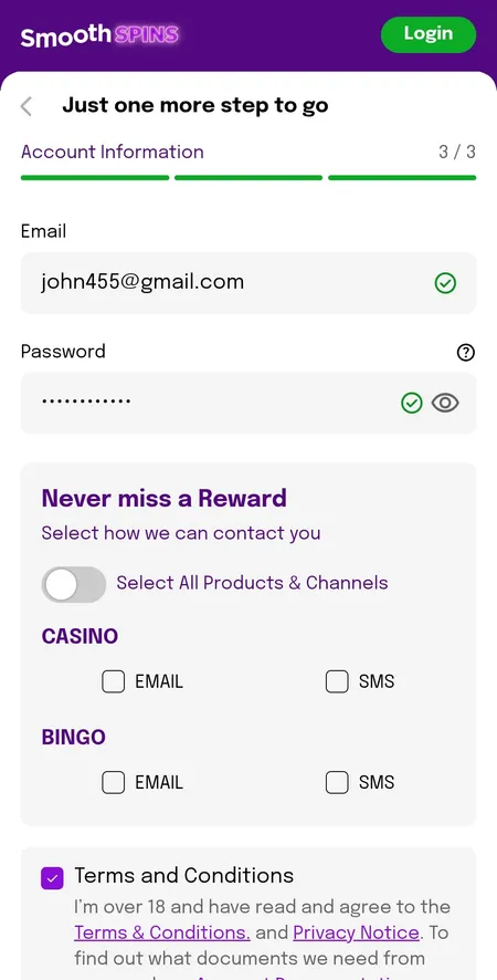 Step 3 registration email and marketing preferences